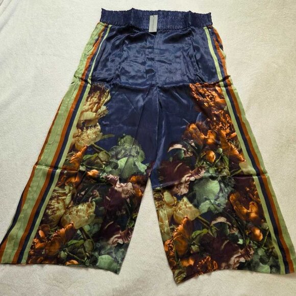 Anthropologie Pants - New Plus 2X Conditions Apply x Imara satin wide-leg pull on pants in Navy floral